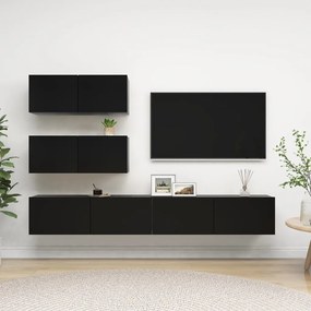 4 pcs conjunto de móveis de TV derivados de madeira preto