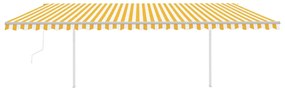 Toldo retrátil automático com postes 6x3,5 m amarelo e branco