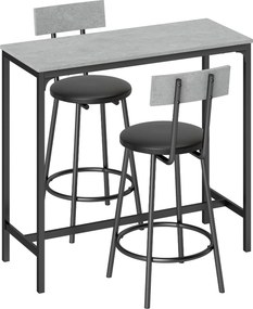 HOMCOM Conjunto de mesa alta com 2 bancos de bar estofados com apoio para pés para sala de jantar, espaço pequeno, Cinza | Aosom Portugal