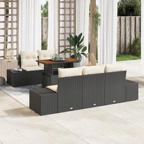 Conjunto de Sofá de Jardim 6 Peças com Almofadas Rattan Preto