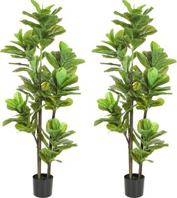 Conjunto de 2 plantas artificiais de interior com 150 cm, planta artificial de figueira-lira com vaso de cimento, verde