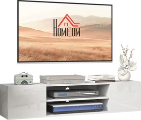 Móvel de TV suspenso de parede, com 2 armários, 2 nichos centrais e 2 passadores de cabos, 140 x 30 x 30 cm, branco