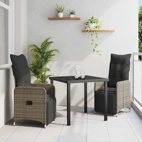 vidaXL Conjunto de Jantar de Jardim com Almofadas Cinza Vime Rattan