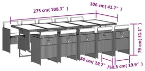 11 pcs conjunto de jantar p/ jardim com almofadões vime PE bege