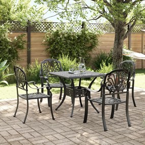 vidaXL 5 pcs conjunto de jantar para jardim alumínio fundido preto