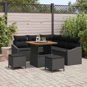 Conjunto de Sofá de Jardim vidaXL com Almofadas Preto Rattan Acácia