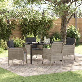 vidaXL Conjunto de Jantar de Jardim com Almofadas Cinzento-claro Vime PE