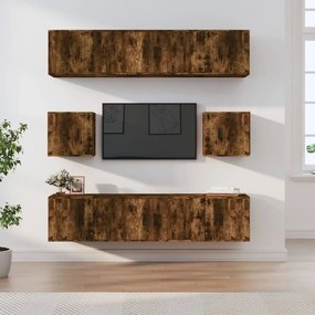 vidaXL Conjunto móveis de TV 8 pcs madeira processada carvalho fumado