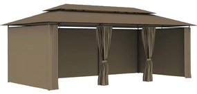 Gazebo c/ cortinas 600x298x270 cm 180 g/m² cinzento-acastanhado