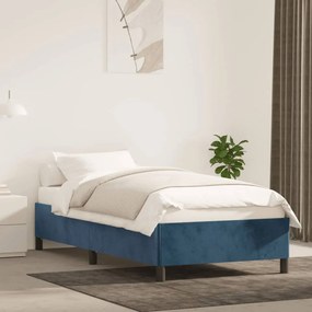 Estrutura de cama sem colchão 90x190 cm veludo azul-escuro