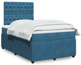Cama boxspring com colchão 120x200 cm veludo azul-escuro