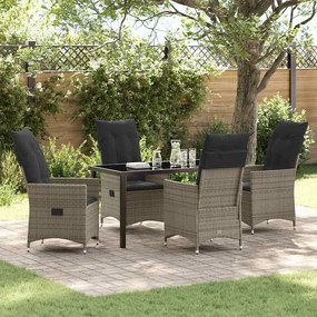 vidaXL Conjunto de Jantar de Jardim de 5 Peças com Almofadas Cinza Rattan Poliéster