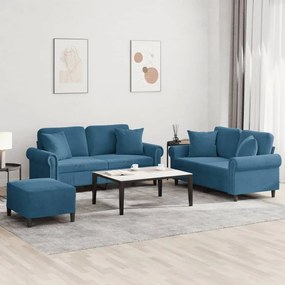vidaXL 3 pcs conjunto de sofás com almofadas veludo azul