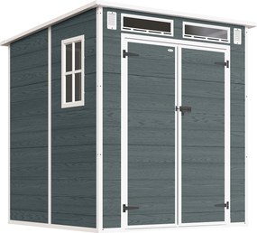 Outsunny Abrigo para ferramentas 2,89 m², Abrigo com aparência de madeira 3 janelas porta dupla ventilação piso fecho, 182 x 182 x 196 cm | Aosom Portugal