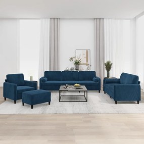 vidaXL 4 pcs conjunto sofás c/ almofadas/almofadões veludo azul