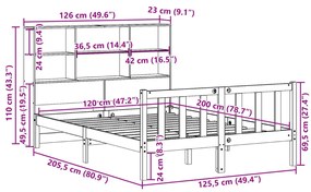 Cama com estante sem colchão 120x200 cm pinho maciço branco