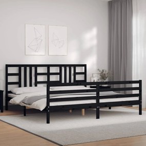 Estrutura de cama com cabeceira 200x200 cm madeira maciça preto