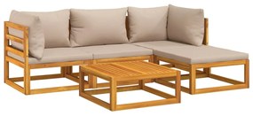 5pcs conj. lounge jardim madeira c/almofadões cinza-acastanhado