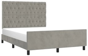 Estrutura de cama c/ cabeceira 140x190 cm veludo cinzento-claro