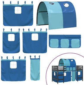 Cama alta p/ criança c/ túnel 90x200 cm pinho maciço azul