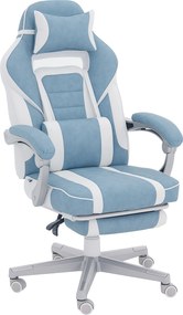 HOMCOM Cadeira Gamer Reclinável Apoio para os Pés Retrátil Suporte Lombar e Almofada para a Cabeça 63x63x115,5-123 cm Azul | Aosom Portugal