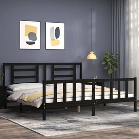 Estrutura de cama com cabeceira 200x200 cm madeira maciça preto