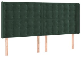 Cabeceira de cama c/ LED veludo 203x16x118/128 cm verde-escuro