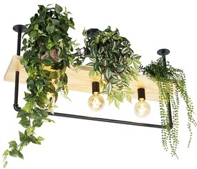 Luminária de teto industrial preta com madeira 3 luzes - Shelf Industrial