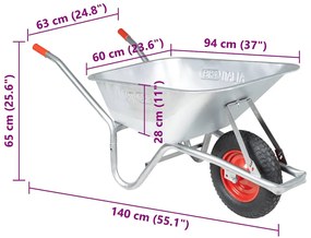 Carrinho de mão 90 l 150 kg aço galvanizado e plástico