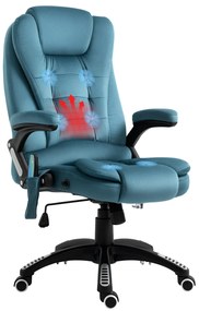 Vinsetto Cadeira de Massagem com 6 Pontos de Massagem Cadeira de Escritório Reclinável até 130° com Função de Aquecimento Altura Ajustável e Rodas para Estúdio 68x72x110-120 cm Azul