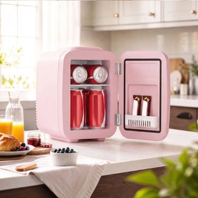 Mini-frigorífico portátil com função de refrigeração e aquecimento, 12 V/230 V, 4 L, 28 x 20,5 x 29,5 cm, rosa