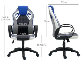 Cadeira Escritório ou Gaming com Altura Ajustável Suporte Lombar e Apoio para a Cabeça 60,5x67x107,5-116,5 cm Multicor