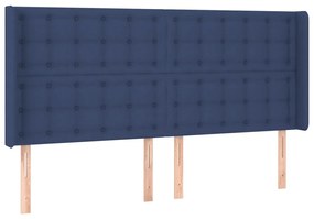 Cama box spring c/ colchão e LED 200x200 cm tecido azul