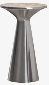 Mesa Auxiliar Redonda Ø30 Cm Em Aço Inoxidável Selmalis Mármore Bege Panther - Sklum