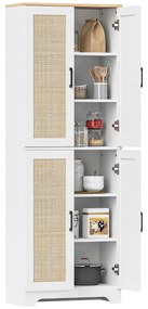 HOMCOM Armário de Cozinha com Prateleiras Ajustáveis Portas em Vime e Sistema Anti-Tombo 60x30x170 cm Branco | Aosom Portugal