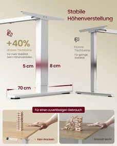 Secretária elétrica ajustável em altura com porta USB-C, 180 x 80 cm carvalho dourado e branco