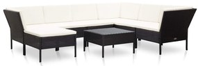 8 pcs conjunto lounge de jardim c/ almofadões vime PE preto