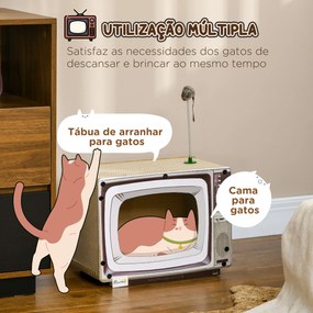 Arranhador de Cartão para Gatos Casa para Gatos em Forma de Televisor com Rato de Brinquedo 43x23x23,5 cm Areia