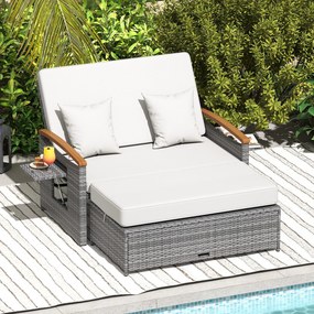Conjunto de Sofá-Cama de Jardim com Otomano e Mesas Laterais, 164 x 72-111 x 54,5-88 cm, Encosto Ajustável em 4 Níveis, cinzento e Branco