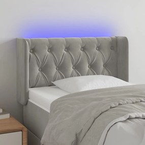 Cabeceira de cama c/ luzes LED veludo 83x16x78/88cm cinza-claro