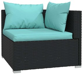 5 pcs conjunto lounge de jardim c/ almofadões vime PE preto