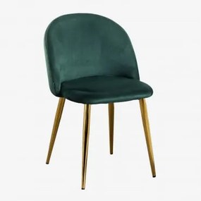 Pack De 2 Cadeiras De Jantar Estofadas Em Veludo Kana Verde Selva & Dourado - Sklum