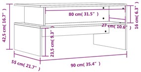 Mesa de centro 90x55x42,5cm derivados madeira carvalho castanho