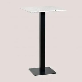Mesa Alta De Bar Quadrada 60x60 Cm Em Terraço Praline Terrazzo Marfim - Preto - Sklum