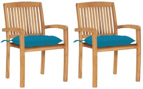 Cadeiras de jardim c/ almofadões azul-claro 2 pcs teca maciça