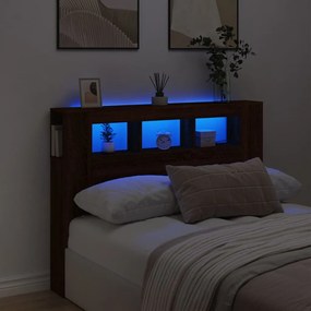 Cabeceira c/ LEDs 140x18,5x103,5 cm carvalho castanho