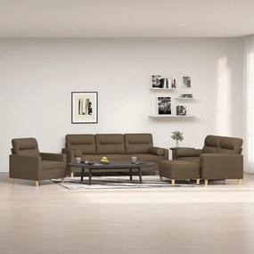 vidaXL 4 pcs conjunto de sofás c/ almofadões tecido castanho