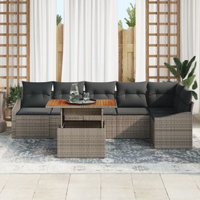 Conjunto de Sofá de Jardim de 7 Peças com Almofadas Cinza em Rattan PE