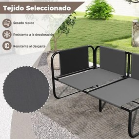 Sofá de jardim exterior 116 x 65 x 59 cm de 2 lugares com almofadas removíveis, apoios de braços laterais e estrutura em metal 116 x 65 x 59 cm cinzen