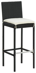 3 pcs conjunto de bar para jardim acácia maciça/vime PE preto